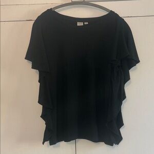 GAP Black Short Sleeve Top with Side Ruffle Detail